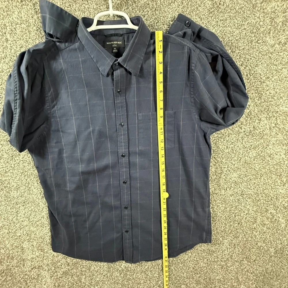 Banana Republic Mens XL Slim Fit Navy Blue Windowpane Cotton Button Down Shirt